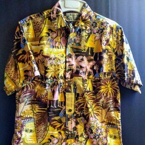 Mens Vintage Hawaiian Tiki Small Aloha Shirt 1960